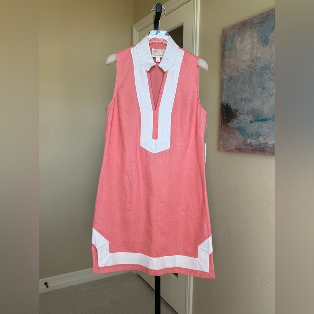 Sail to Sable Linen Sleeveless Tunic Sundress in Pink and White Women’s Small - Picture 2 of 7
